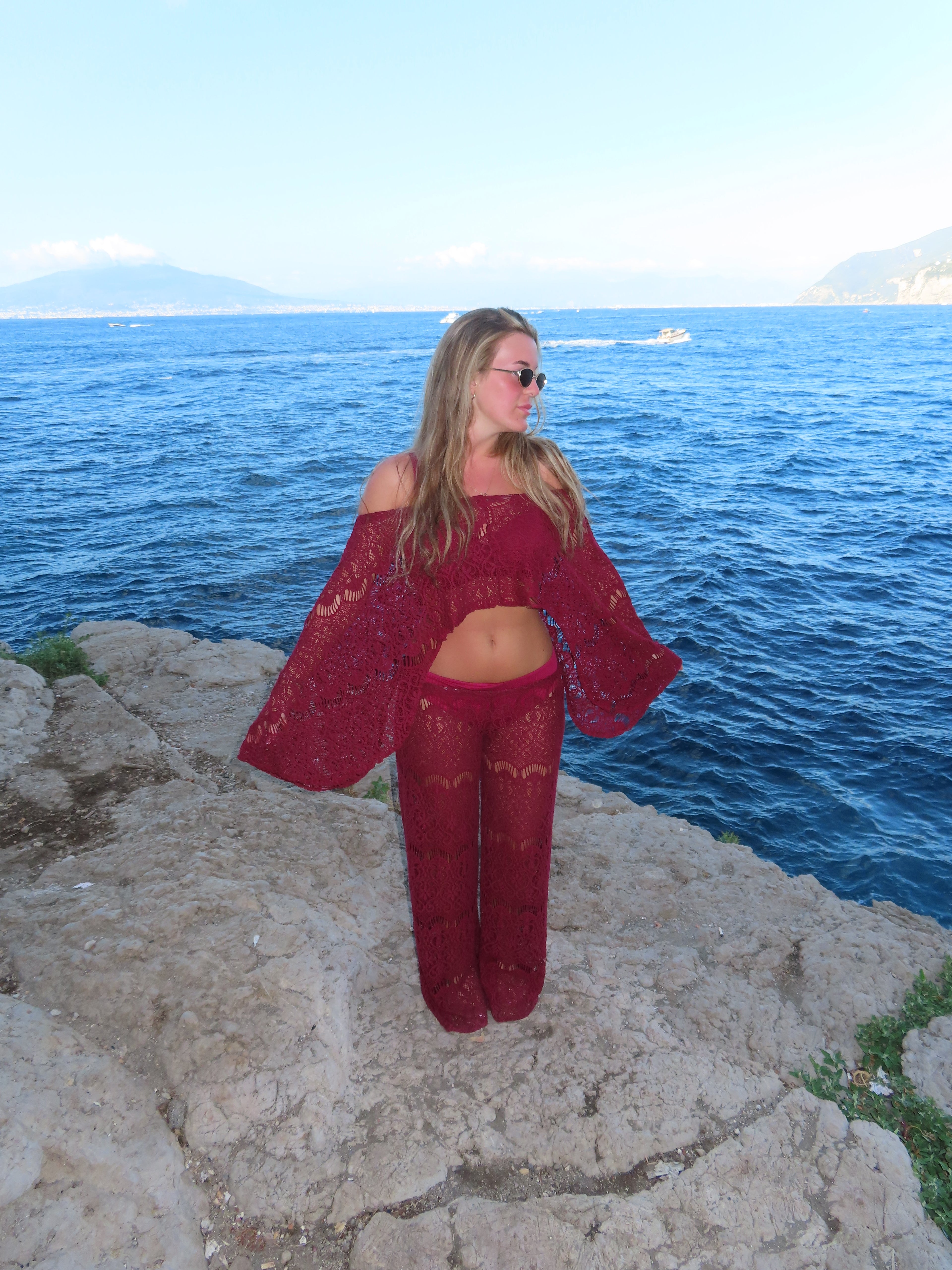 Off-the-Shoulder top and Trouser Beach Set