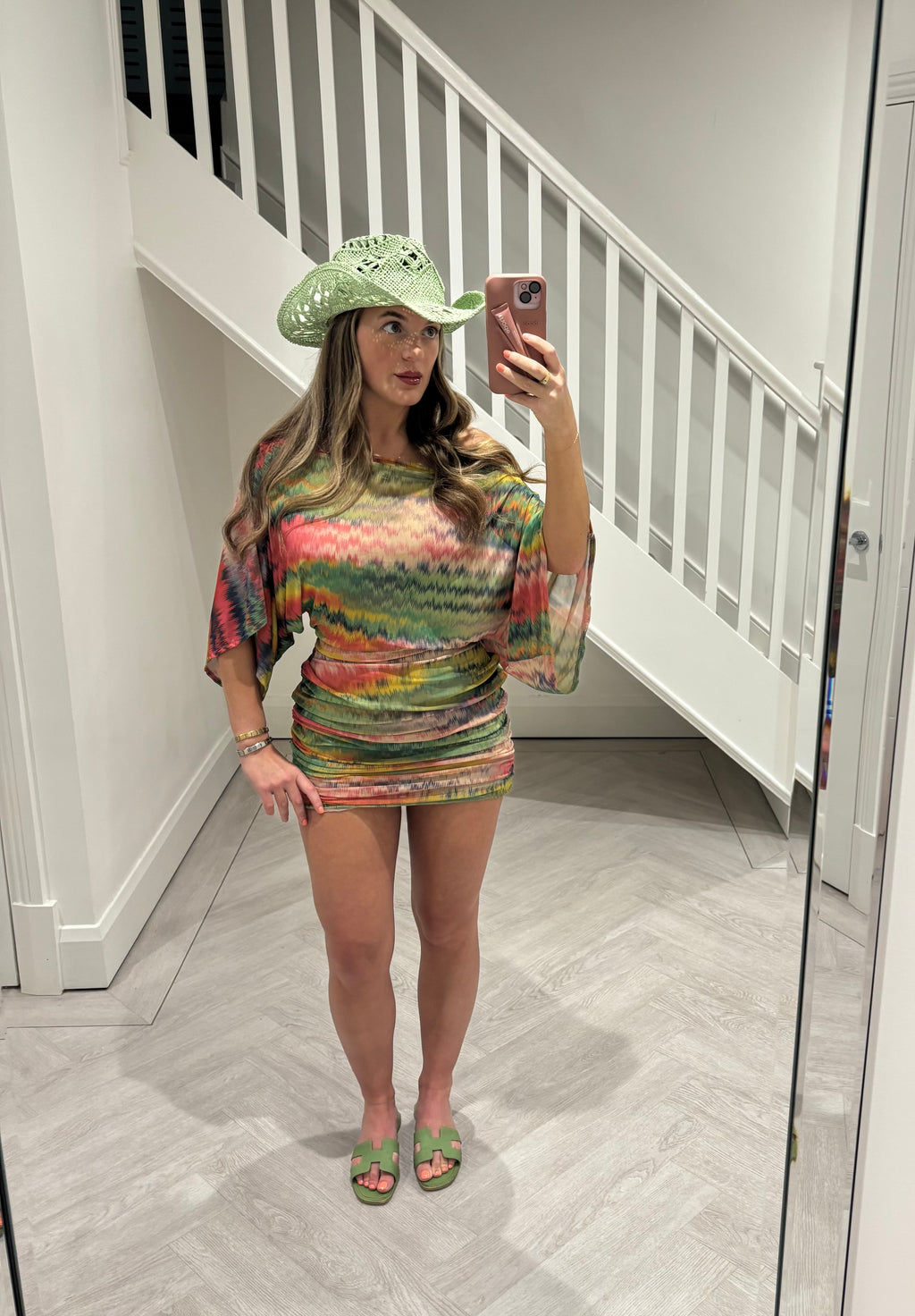 Tie Die Mesh Off-the-Shoulder Mini Dress